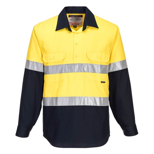 Hi-Vis Two Tone Regular Weight Long Sleeve Closed Front Shirt with Tape